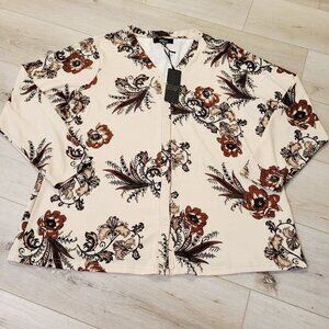Womens Stefano Cocci XXL Brown Floral Paisley Sweater Cardigan
